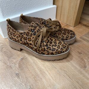 Dirty Laundry Leopard Print Platform clog Lace-Up Boots - Tan/Black